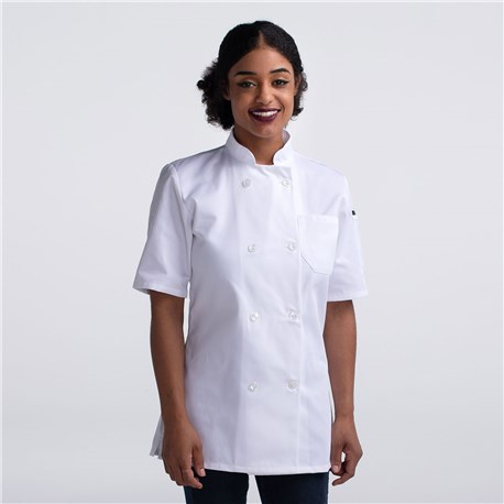 Women's Short Sleeve Essential Plastic Button Chef Coat (CW4465)