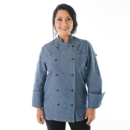 Unisex Classic Long Sleeve Stretch Chambray Chef Coat (CW5888)